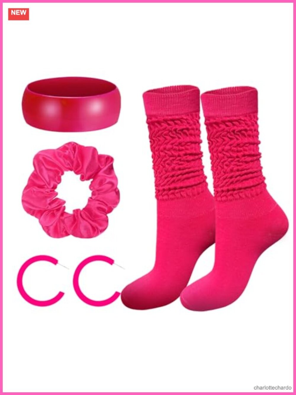 80s 90s Costume Accessory Set Slouch Socks Earrings Scrunchie Bracelet
